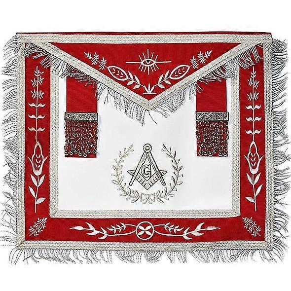 Masonic Blue Lodge Master Mason Silver Machine Embroidery Red Apron