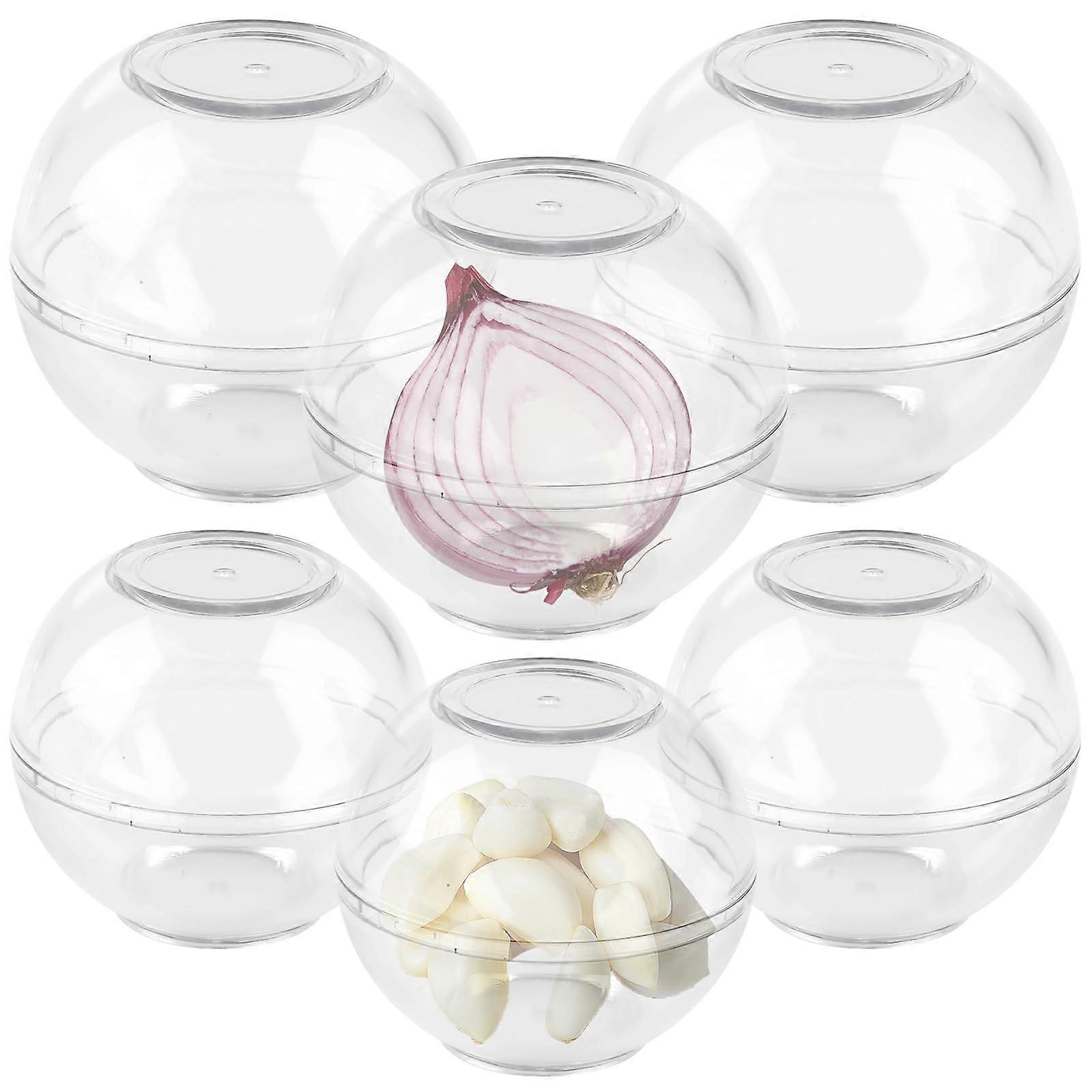 Pack of 6 Onion Containers, Food Storage Balls Garlic Onions, Fridge, Plastic, 7 9 cm Diameter, Transparent, Onion Garlic Storage
