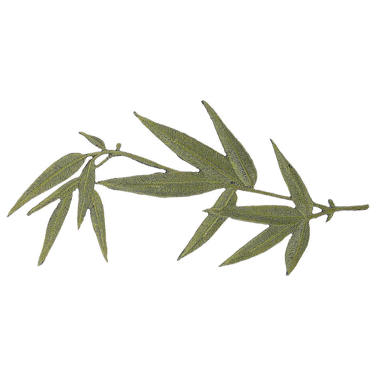 Clothes Decorative Patches Bamboo Leaf Design Embroidered Cloth Iron On Diy Sewing Projects Green 1Pack
