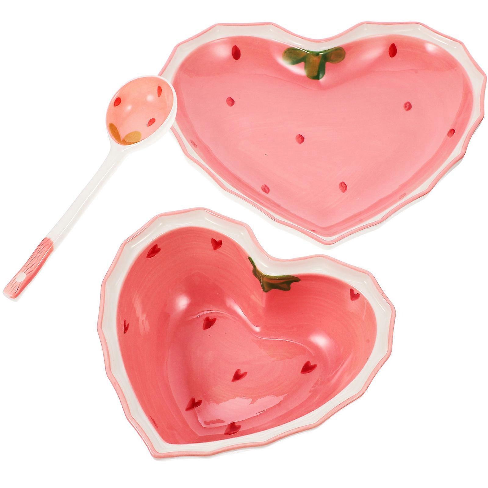 Heart Shaped Salad Bowl with Multi Function Food Spoon and Serving Plate for Fruits, Desserts, and Snacks