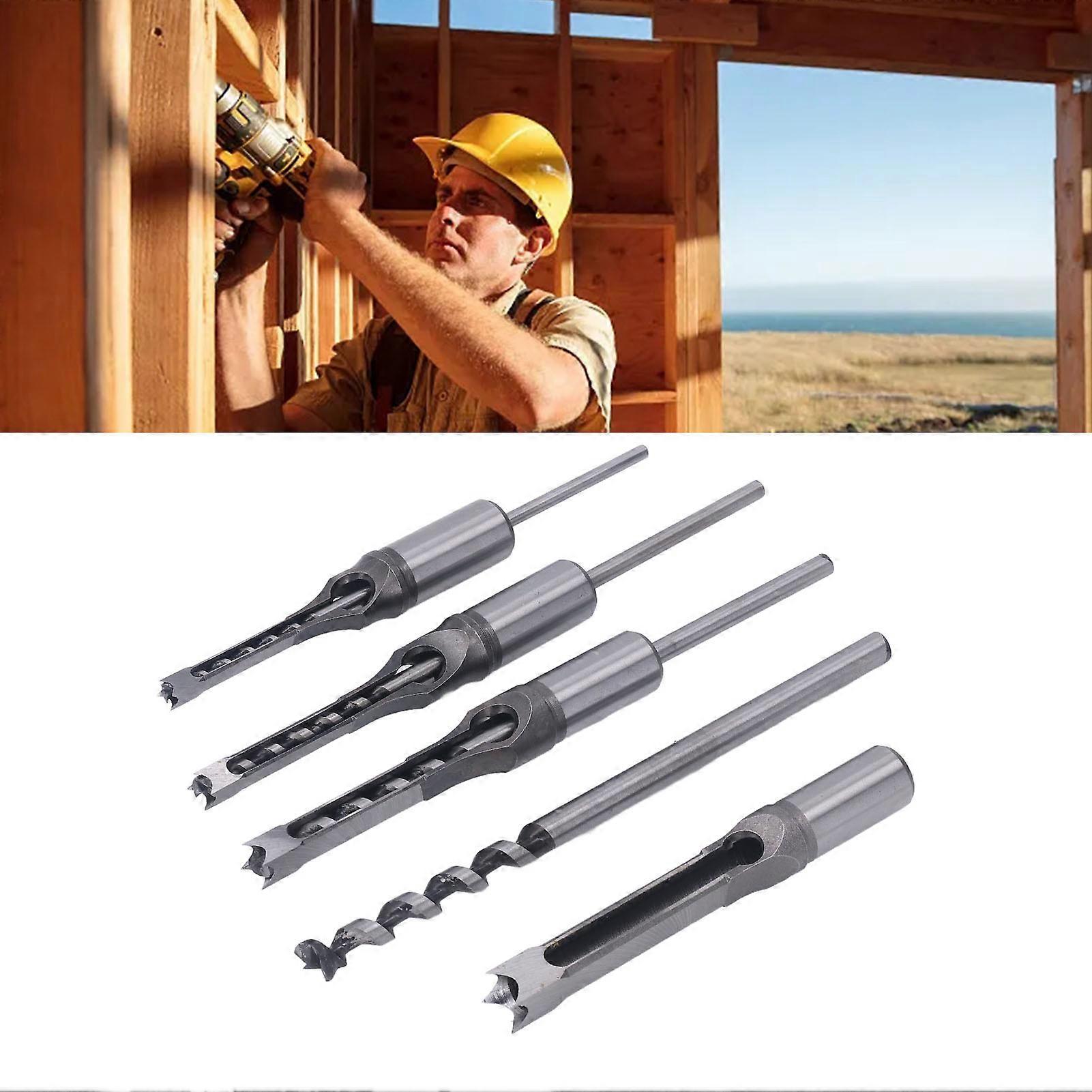 4PCS Woodworking Square Drill Bits Set HSS Wear Resistant 1/4in 5/16in 3/8in 1/2in Countersink Bit 