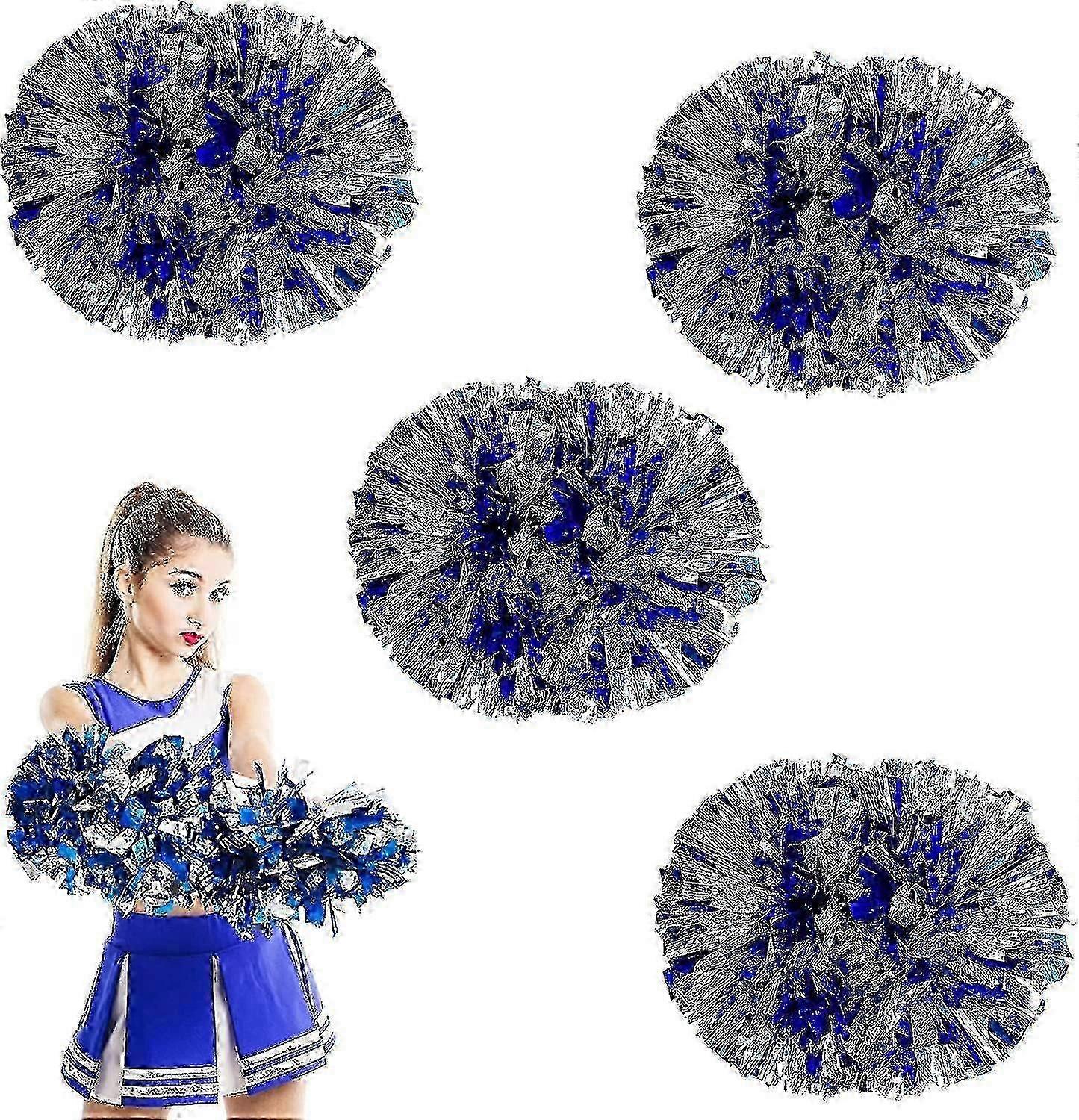 4pcs Cheerleading Pom Poms - 学校の精神とダンスチームのための青と銀のチアリーダーコスチュームアクセサリーの2ペア