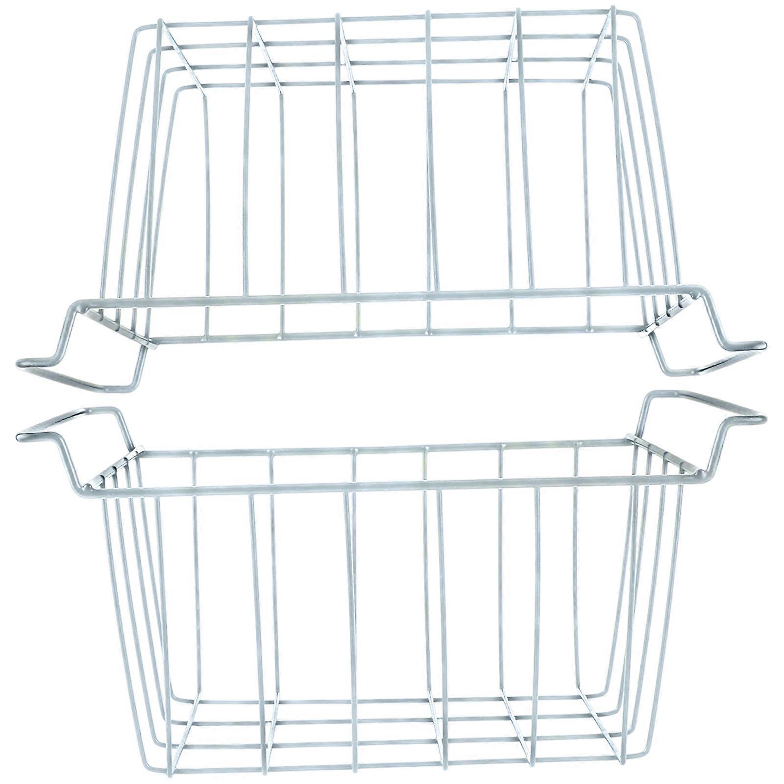 2Pcs Metal Freezer Storage Containers Without Deformable Wire Grids Baskets With Smooth Surfaces for Easy Cleaning  White