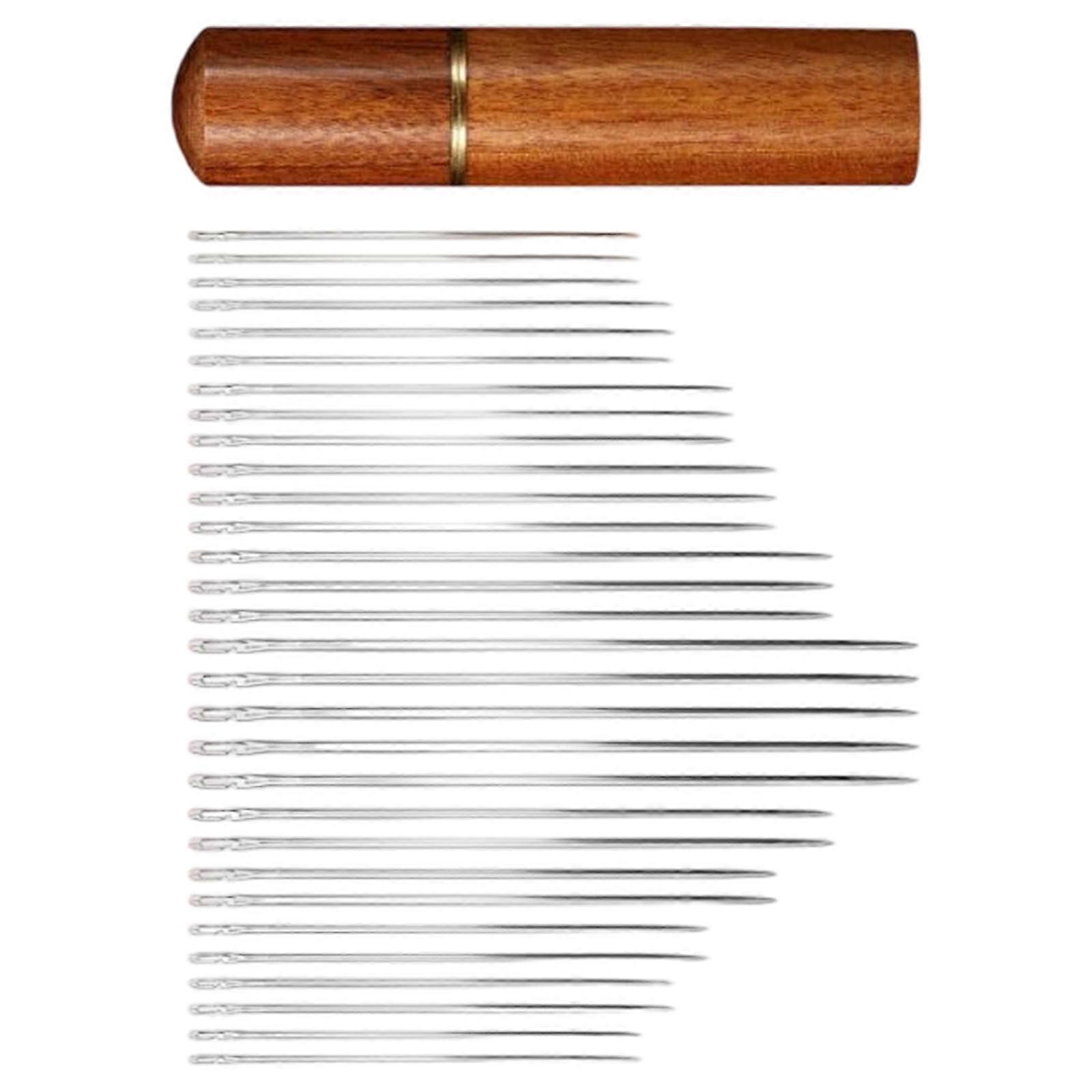 30 Prethreaded Hand Sewing Needle In Wood Case With Assorted Size for Effortlessly Fabric Repair and Crafting Projects  Rosewood