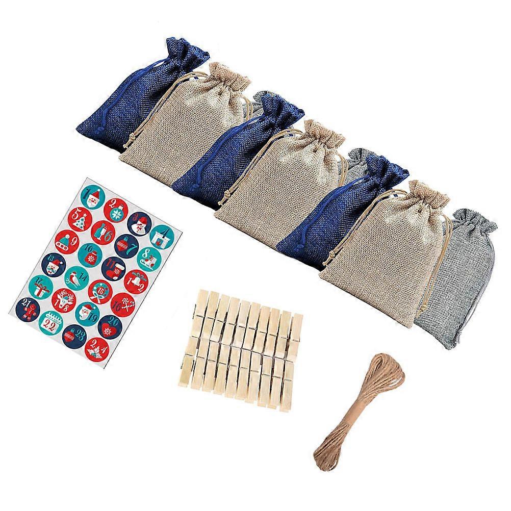 Countdown Calendar Gift Storage Diy Decorations Burlap Design Assorted Color 24Pcs