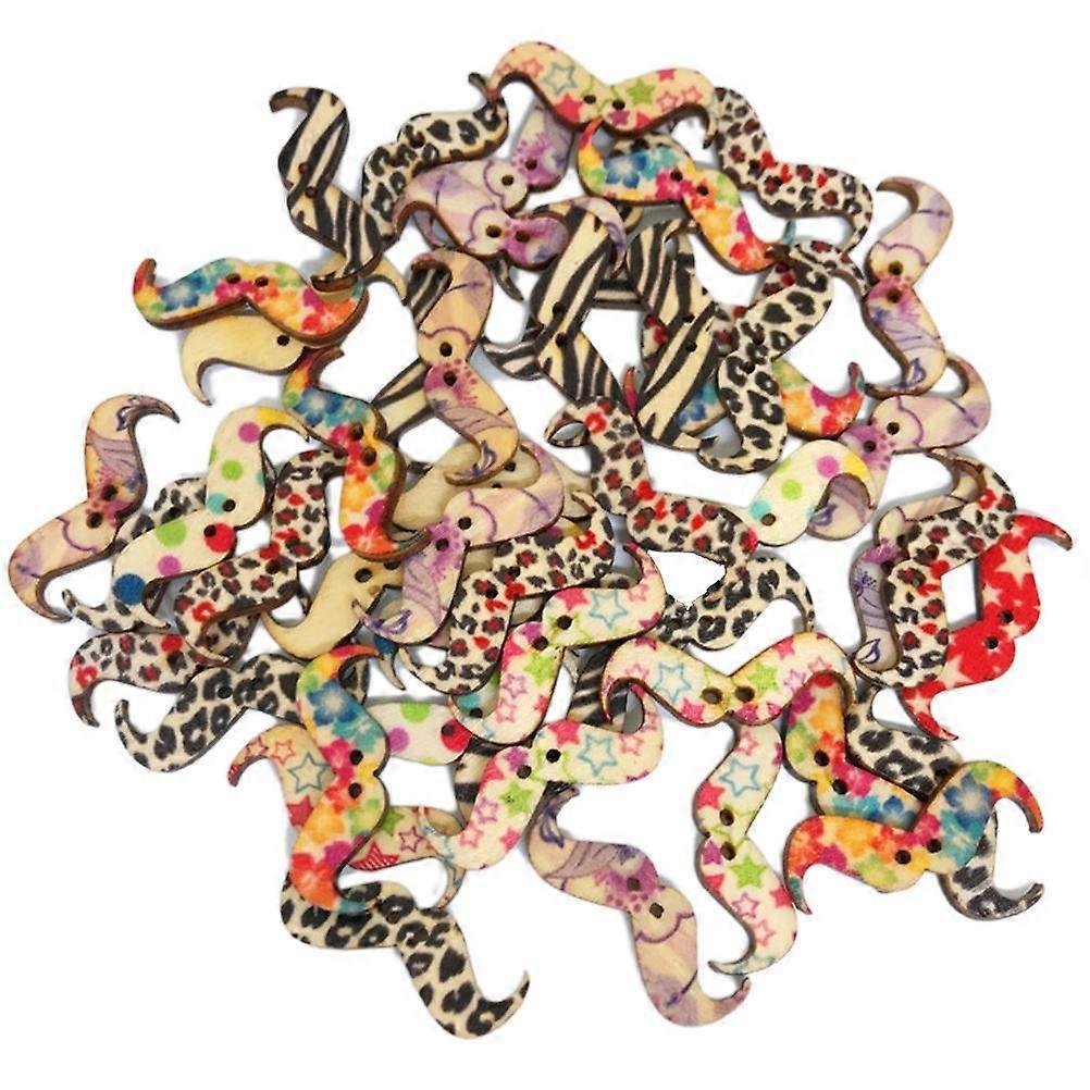 Handmade Wood Buttons Mustache Style Decoration DIY Projects Assorted Color 50Pcs