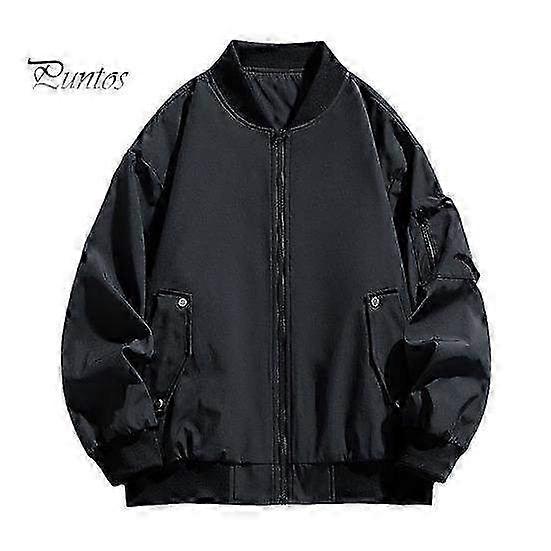 Tam Fermuarlı Erkek Hafif Beyzbol Ceketi, Düz Renk, İlkbahar ve Sonbaharda Dış Mekan Günlük Giyim için İki Yan Cep