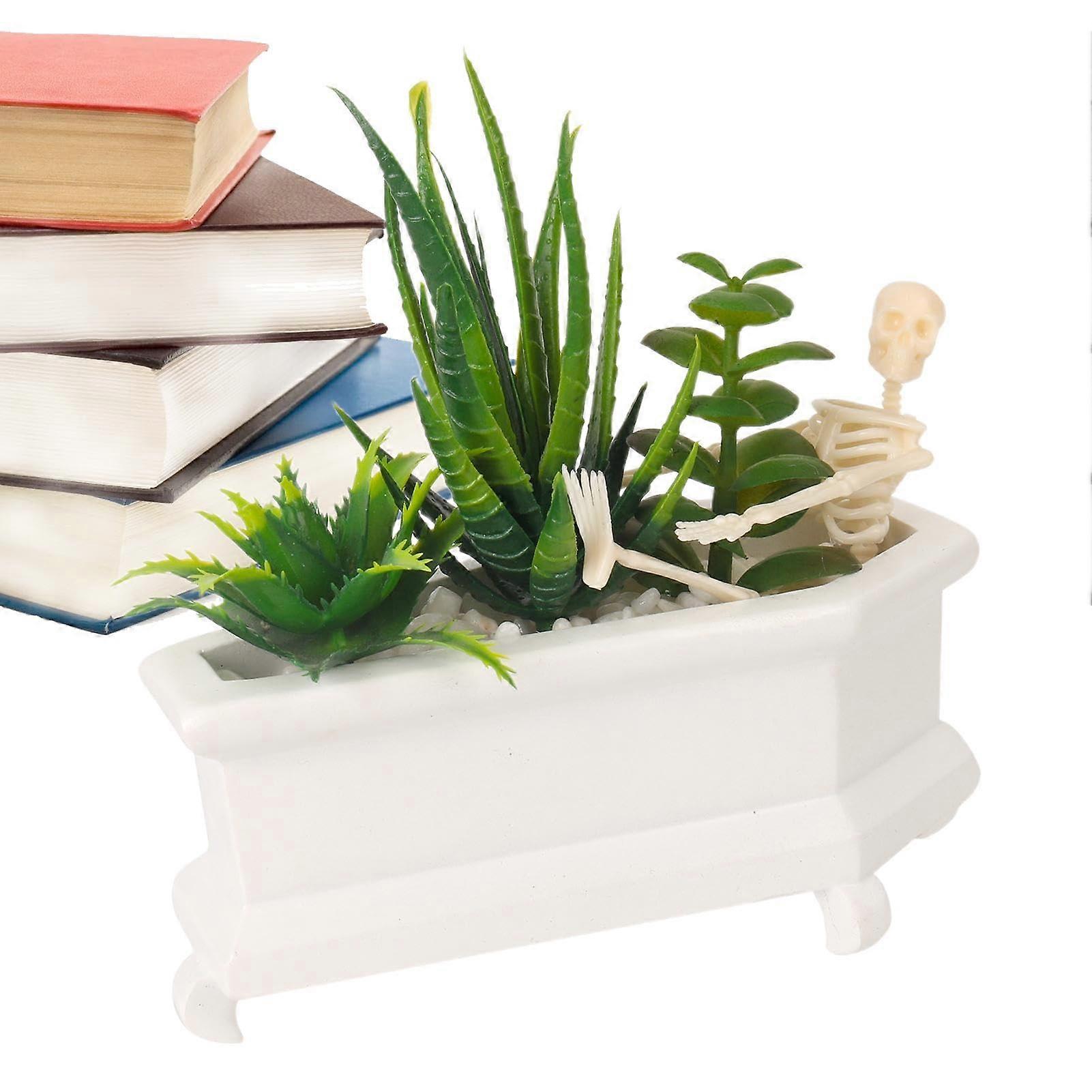 Artificial Skull Planter, Realistic Skull Desk Accessory, Skeleton Decor for Bedroom, Model A White Container