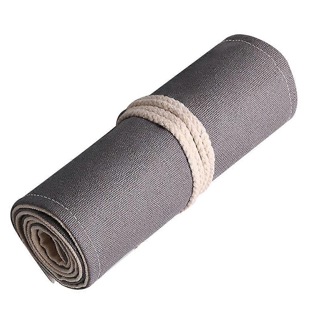Handmade Grey Canvas Pen Roll Large Capacity Pencil Case Organizer for Art Supplies, Portable Rolling Holder for Easy Storage & Travel