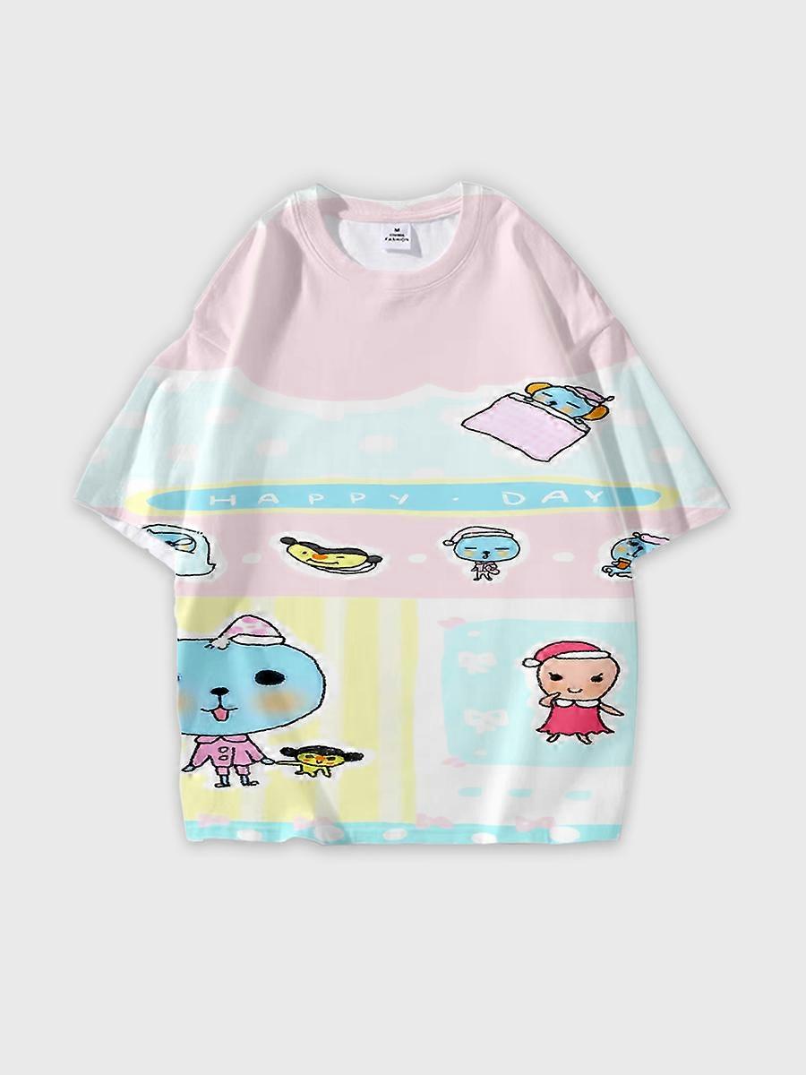 T-shirt round neck Cartoon Pattern loose short sleeve K511