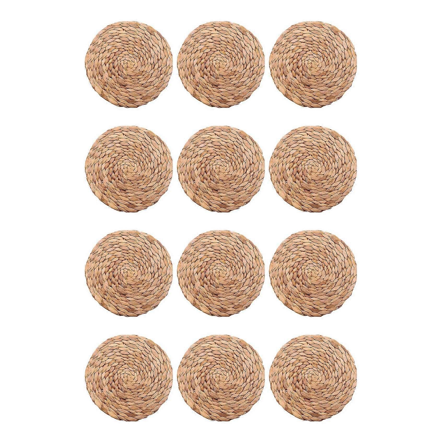 12 Pack Round Water Hyacinth Placemat,Quality Woven Wicker Table Place Mats,25cm