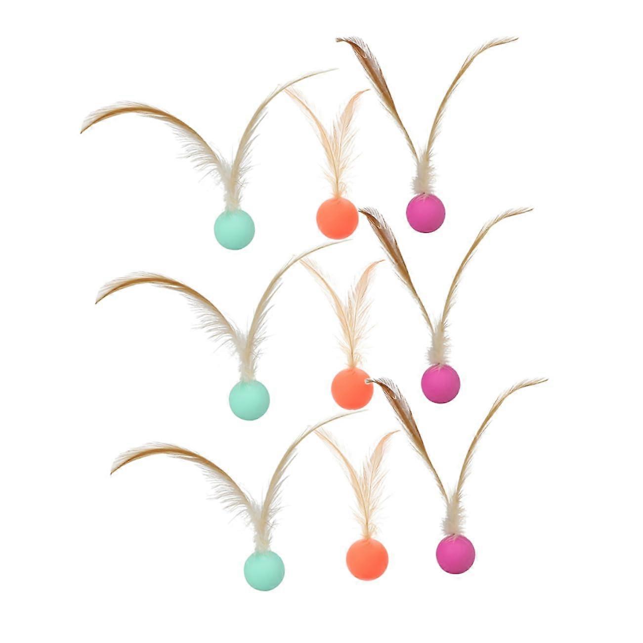 Interactive Cat Toy Set - 9 Piece Elastic Balls with Feather Tails for Indoor Cats - Promotes Exercise and Play in Various Environments