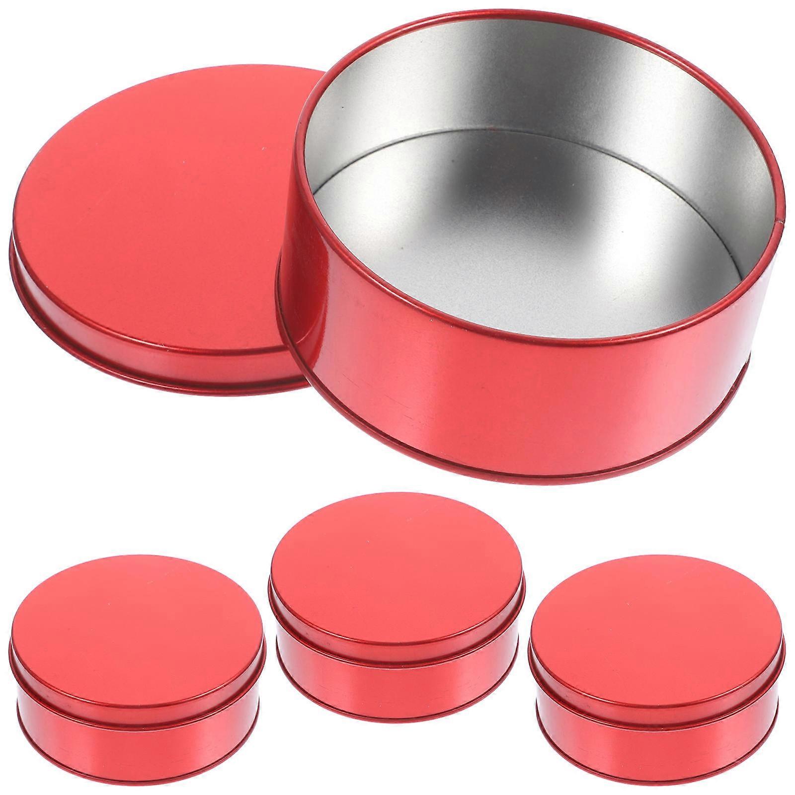 4pcs Round Cookie Tins with Lids, Classic Red Storage Containers for Biscuits, Sweets, and Treats, Tinplate Design for Christmas Parties