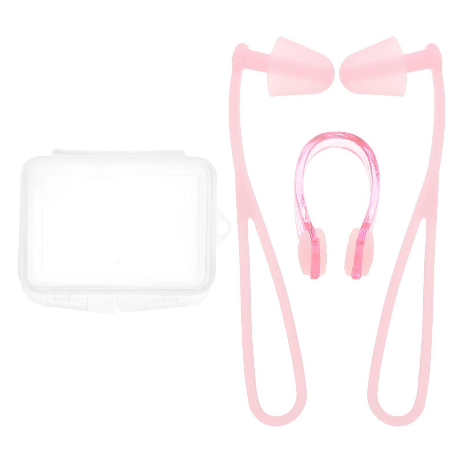 Swimming Ear Plug Nose Protector Guard For Swimmers Pink Color Waterproof 1Set