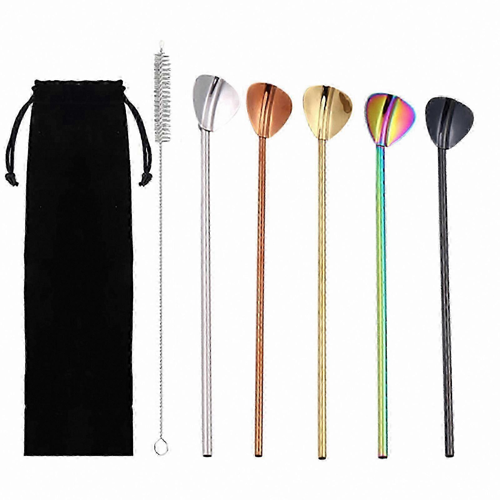 Reusable Stainless Steel Straws with Spoon and Fork Set Includes Cleaning Brush and Storage Bag for Eco-Friendly Drinking Solutions