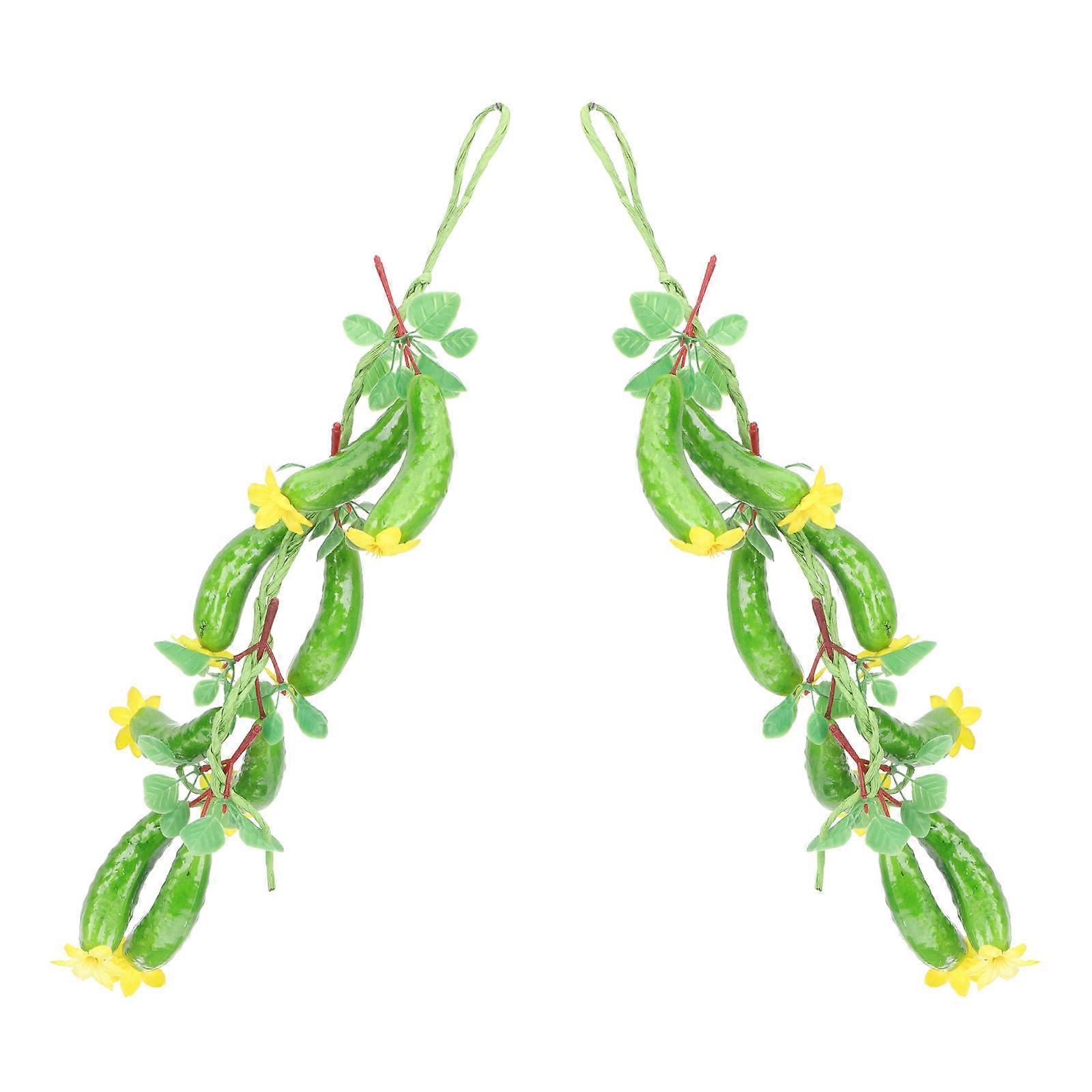 Artificial Cucumber Strings Decorative Vegetable Photo Props for Home Kitchen Green 2pcs