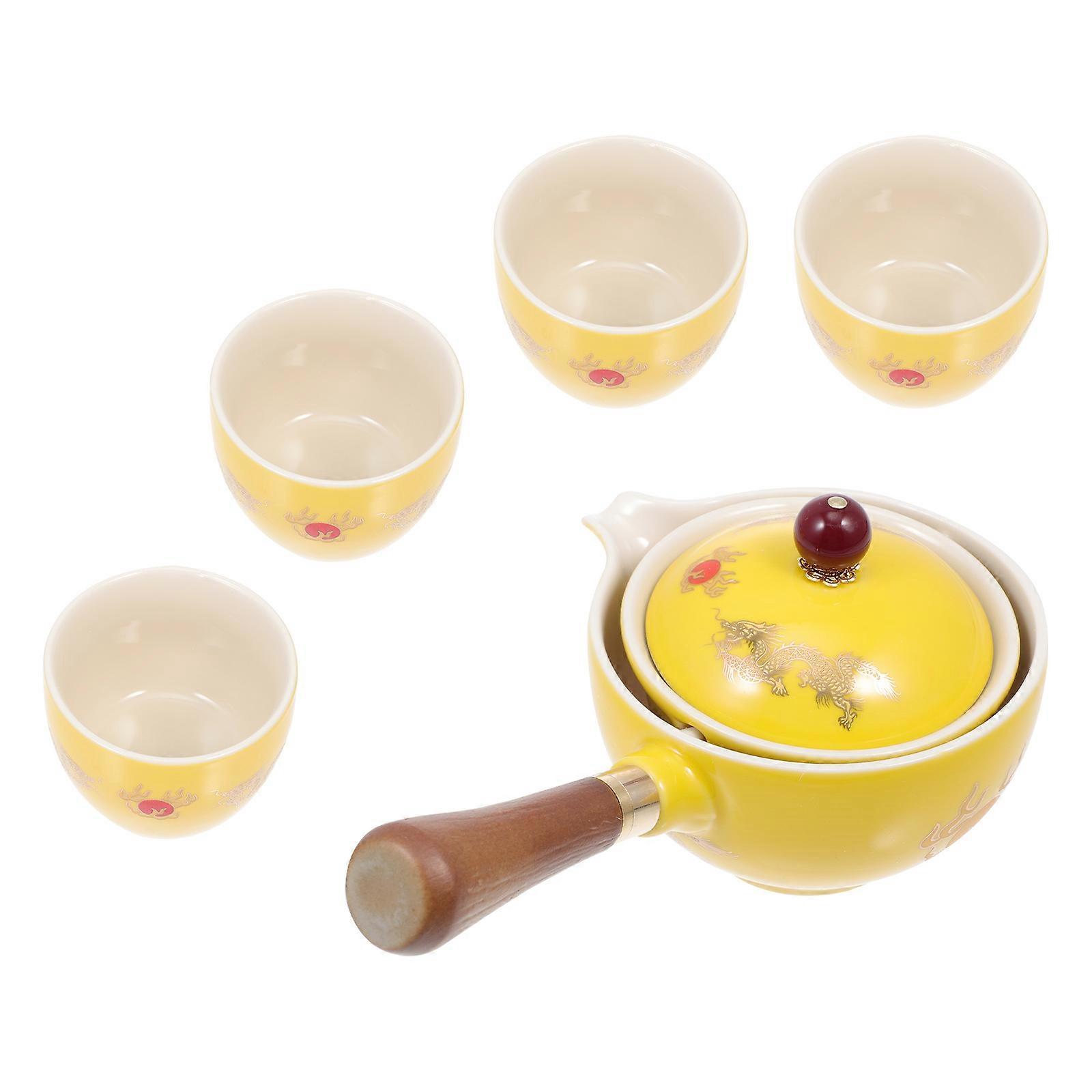 Ceramic Gong Fu Tea Set Including Teapot And Cups For Tea Enthusiasts At Home Yellow 1 Set Designed For Filtering Tea