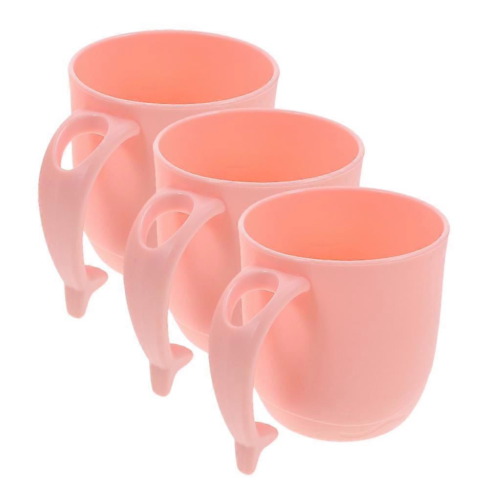 3pcs Cartoon Dolphin Handle Bathroom Storage Cups Plastic Mouthwash Tumblers for Toothbrush Holders Rinsing Cups Comfortable Grip Daily Use