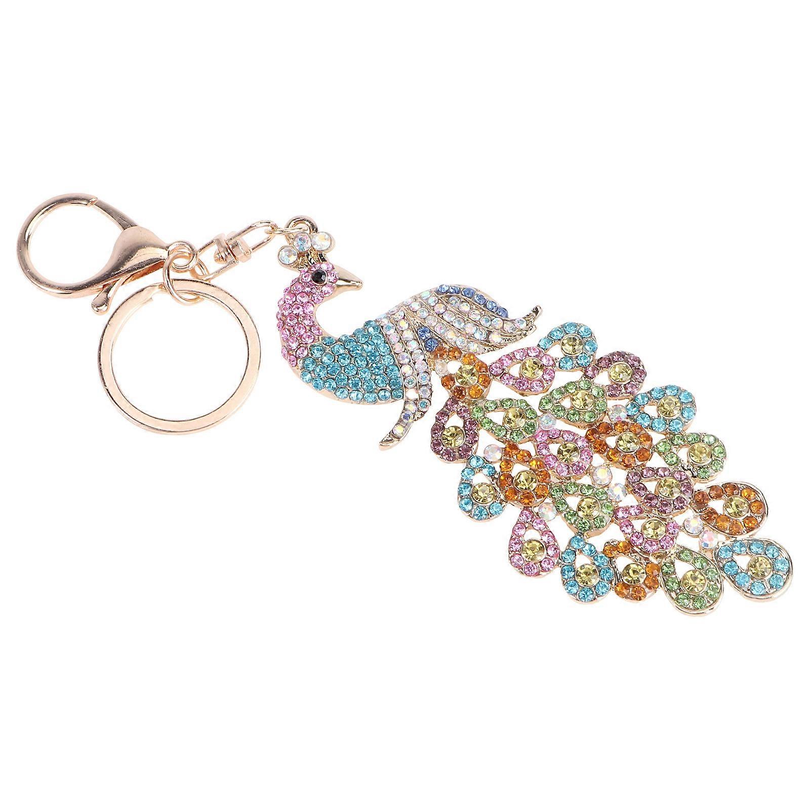 Creative Keyring Chain with Blue Crystal Peacock Pendant for Decoration