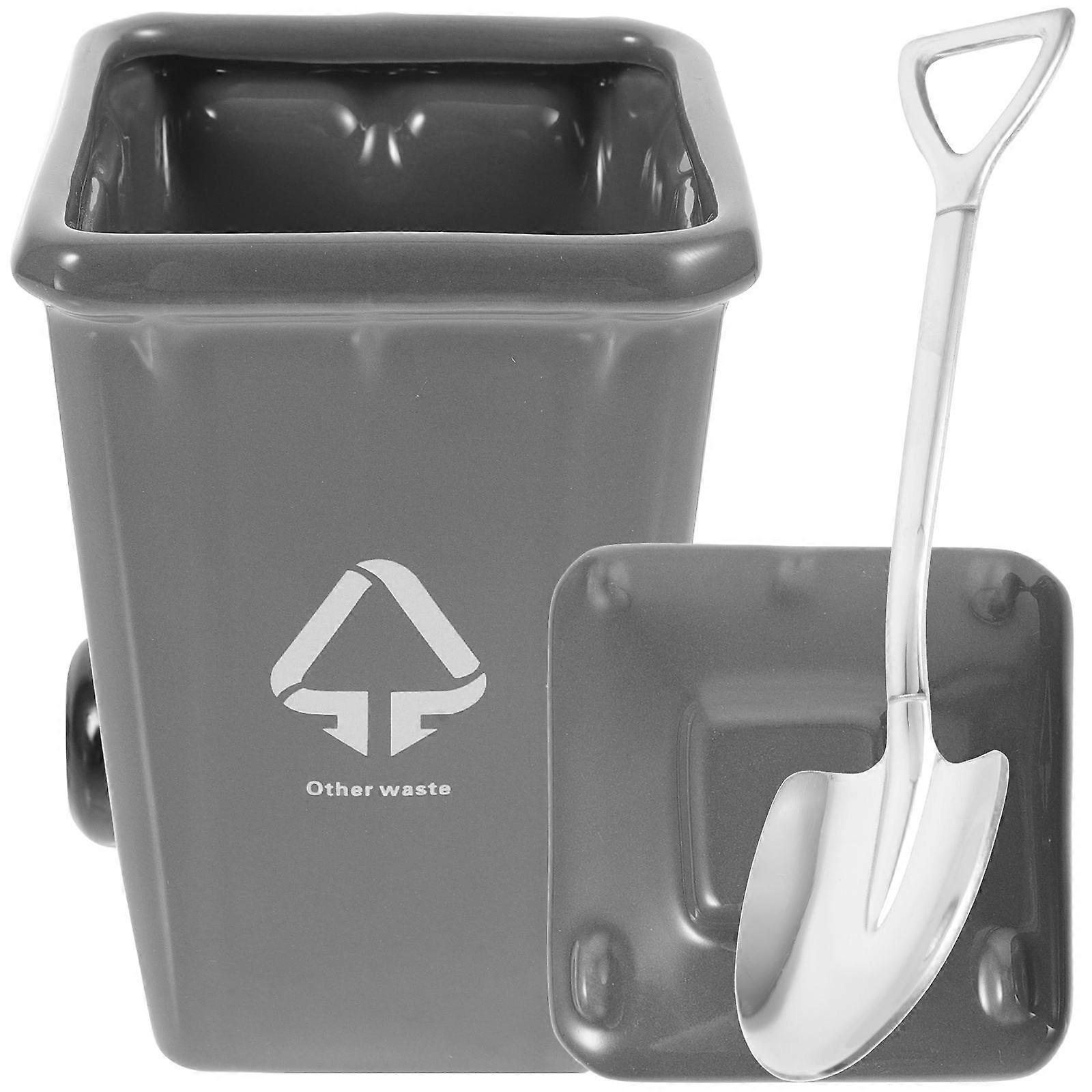 Trash Bin Shaped Mug Set with Lid and Spoon for Tea, Coffee, Juice – Convenient Design for Home and Office Use