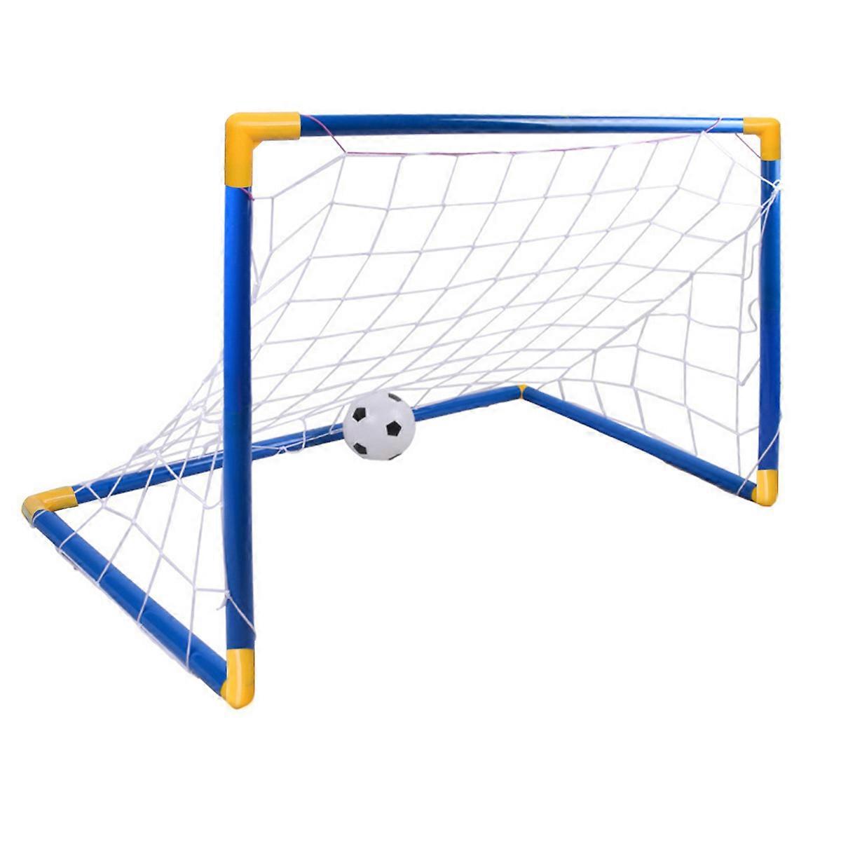 Portable Soccer Goal Set with Ball and Net for Kids Playing Indoor Outdoor Fun Games Blue 90cm