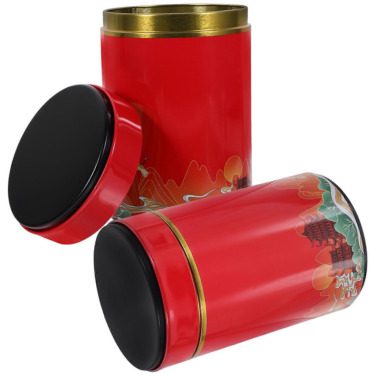 2pcs Tinplate Tea Canisters Multi Use Sealed Storage Jars for Loose Tea Beans Stylish Kitchen Organization Red