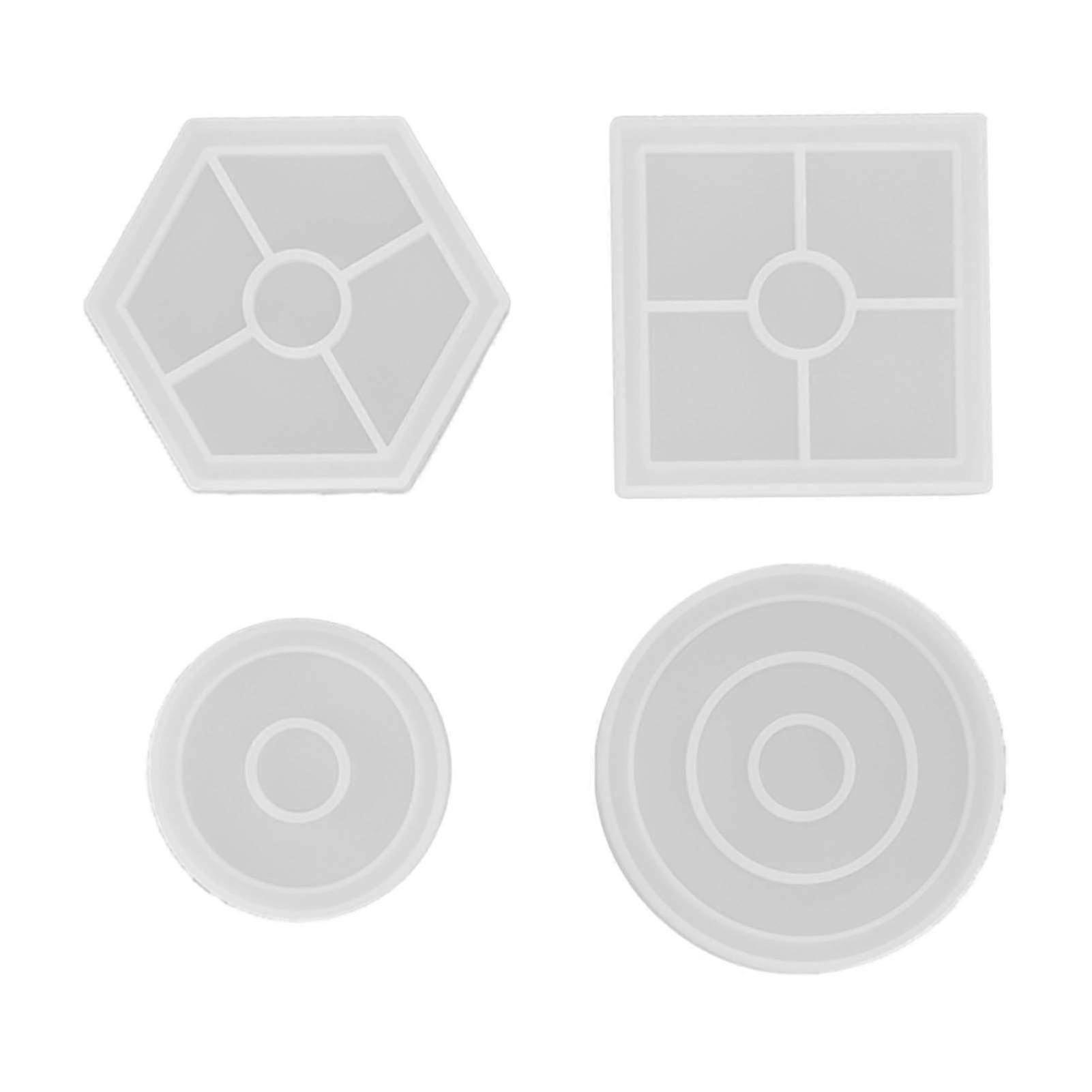 4PCS Silicone Coaster Molds Set - DIY Resin Craft Quadrate, Hexagon & Round Designs - Thick, Anti-Deformation Mats for Cups & Drinks