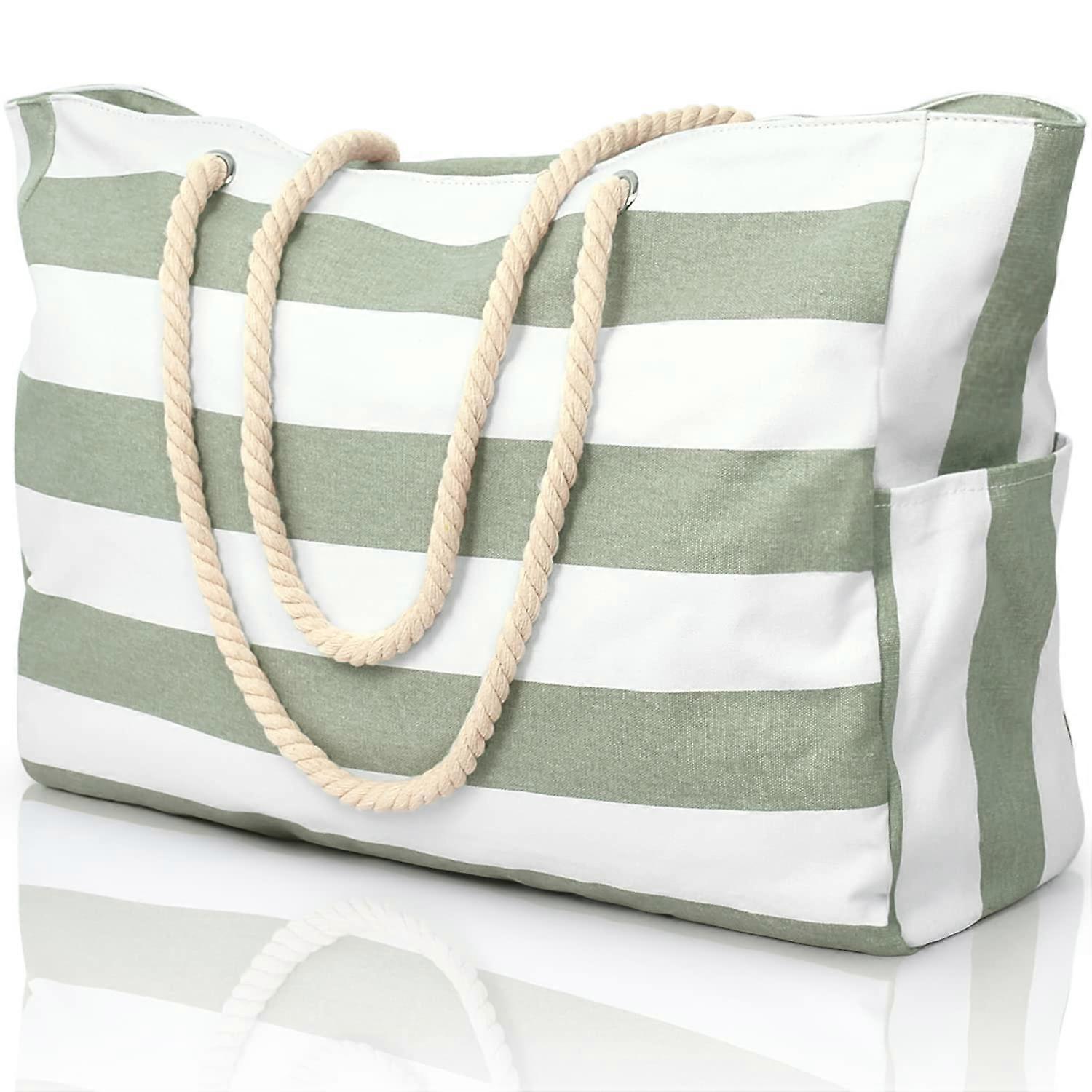 Beach Bag Large Waterproof Tote With Zip And Rope Handles, Shoulder Bag For Travel, Pool, Gym, Picnic, Green