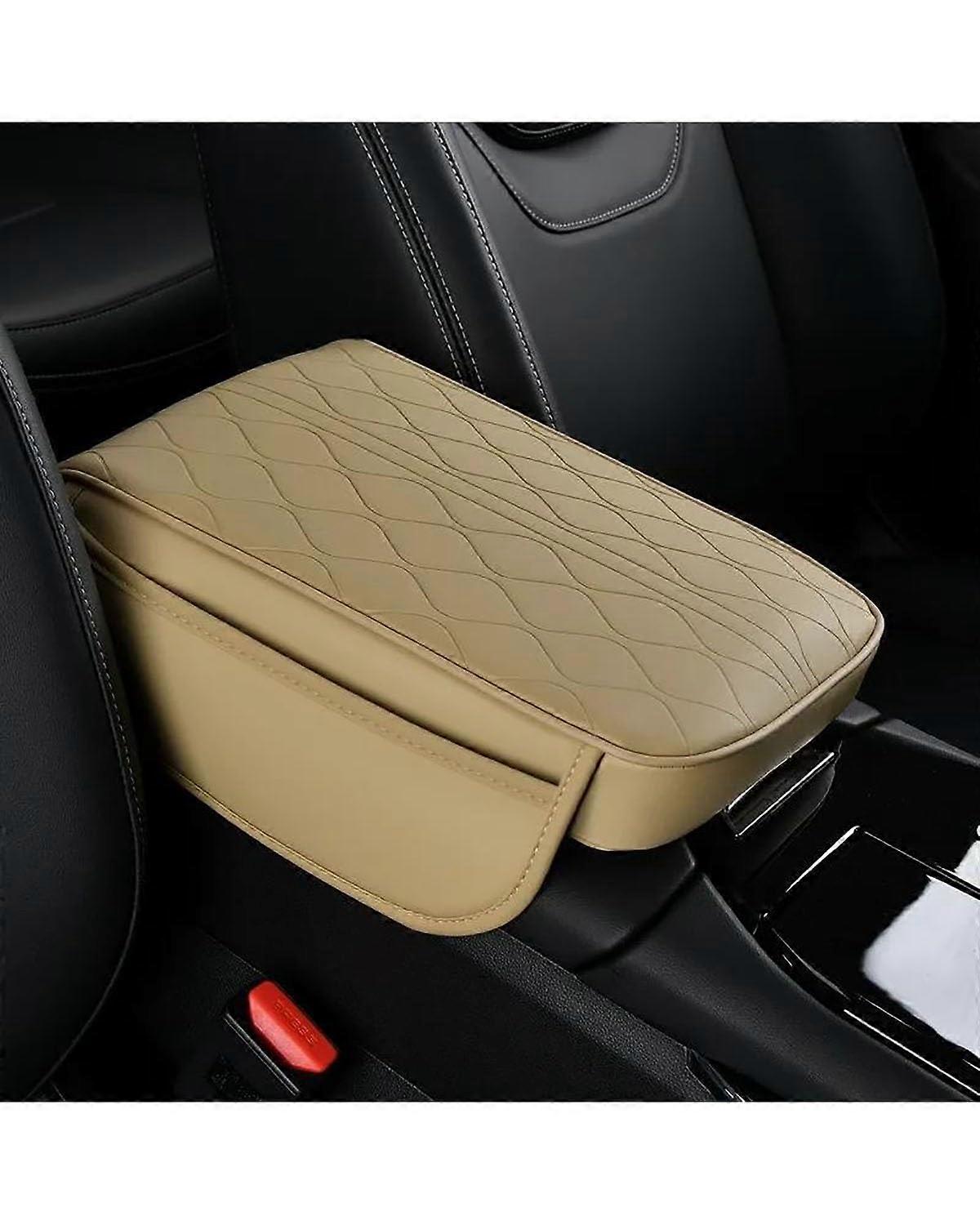 Universal Leather Memory Foam Car Armrest Cushion (Beige)'