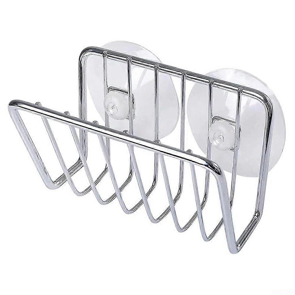 Compact iron sponge holder with reliable suction cups to keep your sink area clean (Silver)