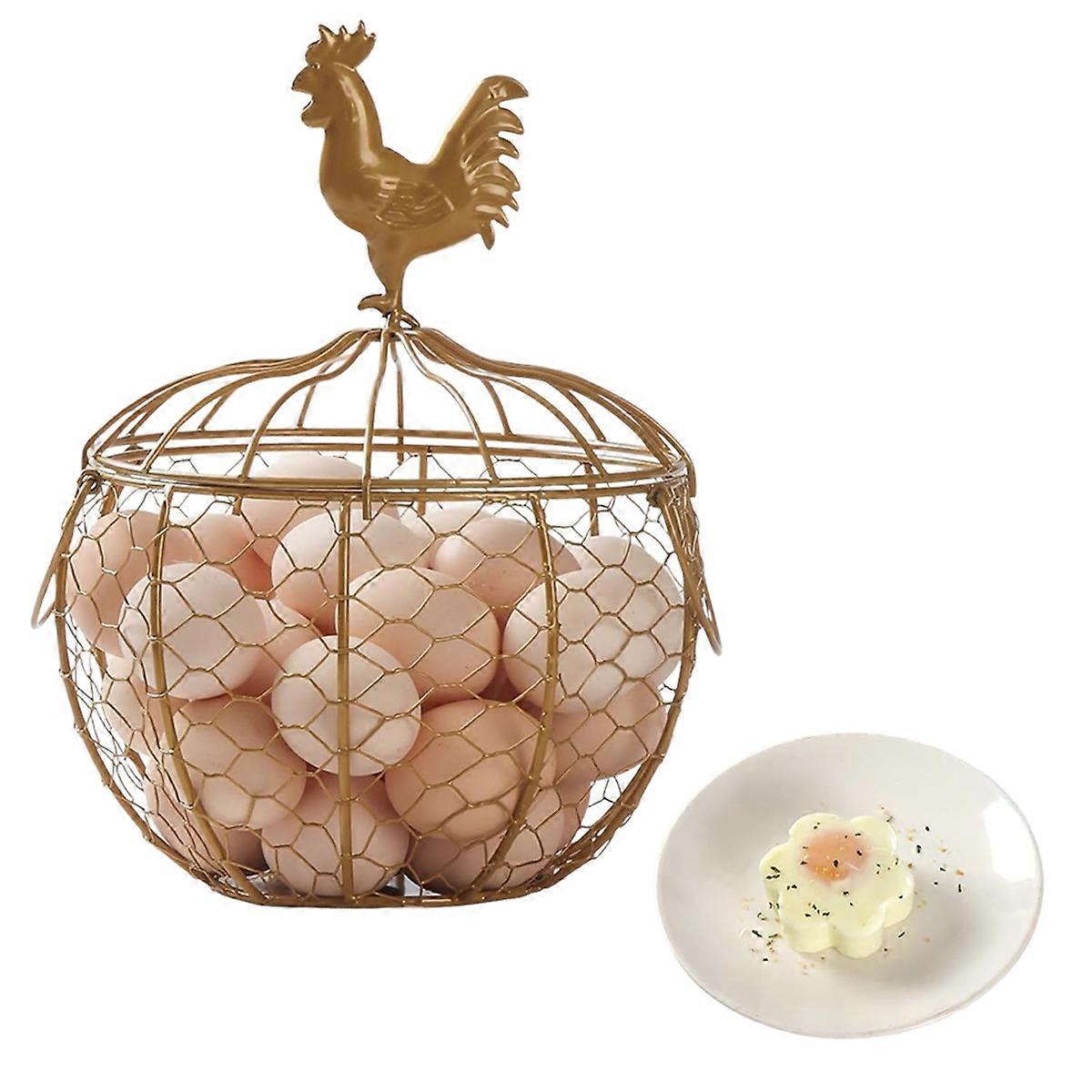 Wire Egg Basket for Gathering Fresh Eggs, Metal Chicken Egg Collecting Basket with Handle, Egg Holder for Countertop