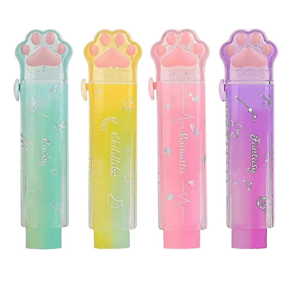 4pcs Sliding Pencil Erasers with Cat Paw Plastic Sleeve