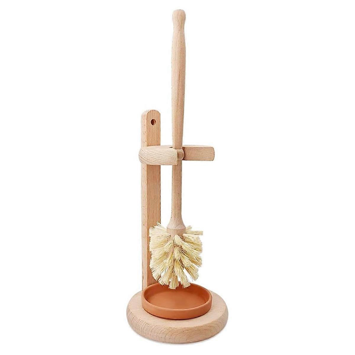 Toilet Bowl Cleaner Brush with Holder, 14 Inch Extra Long German Beechwood Handle, Ceramic Drip Tra