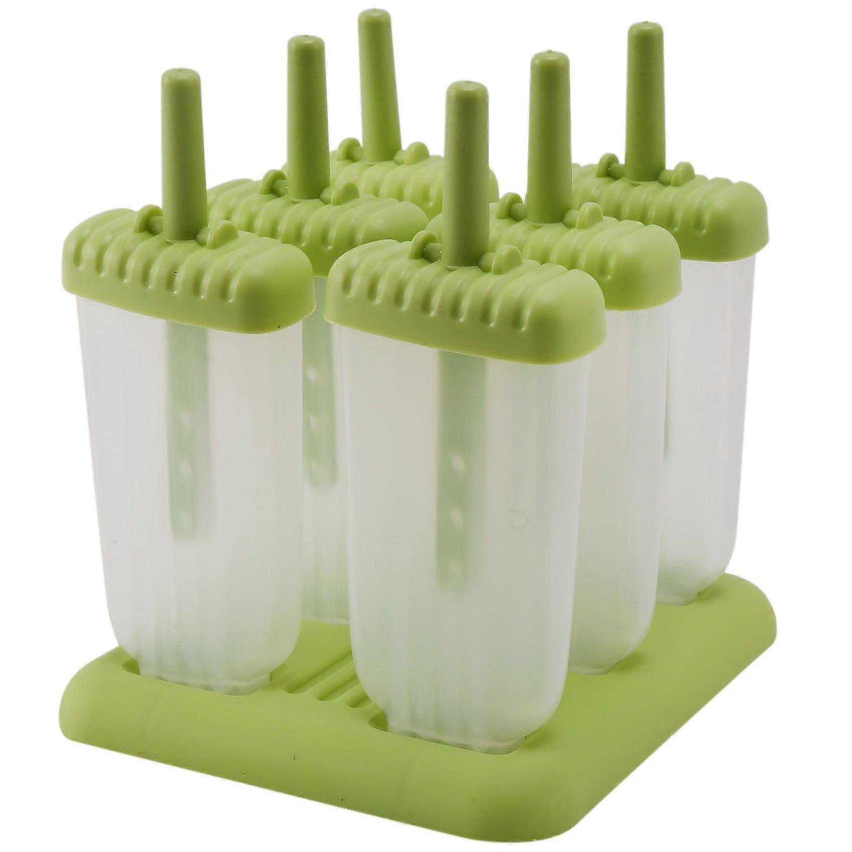6 Pack No Reusable Ice Cream DIY Molds Holders with Tray and Sticks Popsicles Maker Fun for Kids-Green