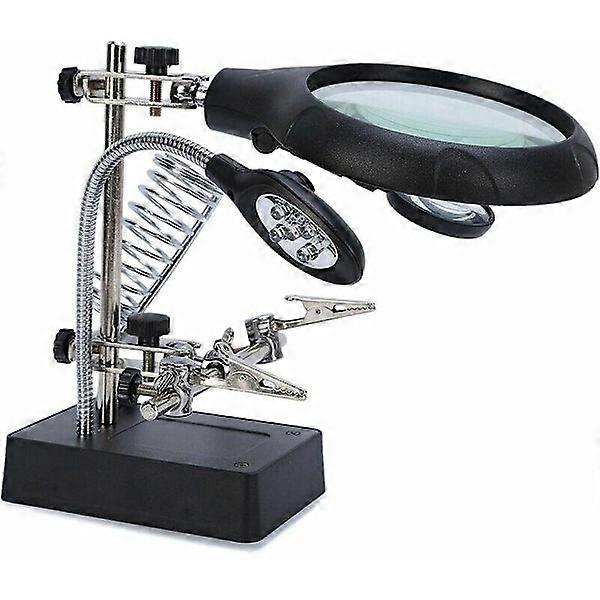 2.5x 7.5x 10x Stand Magnifier Magnifying Glass 5 LED Multifunctional Soldering Iron Third Hand for Repair