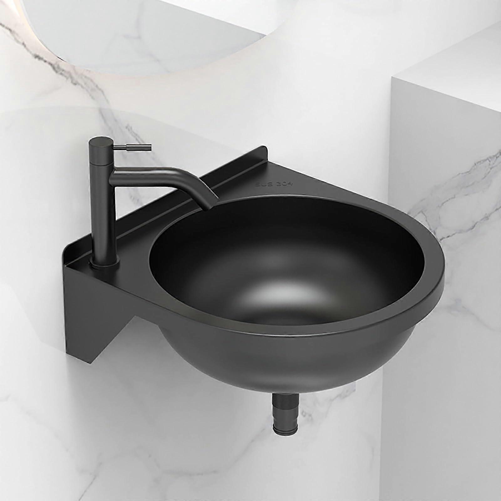 12" Wall Mounted Stainless Steel Corner Sink Modern Black Bathroom Vanity with Compact Basin for Small Spaces