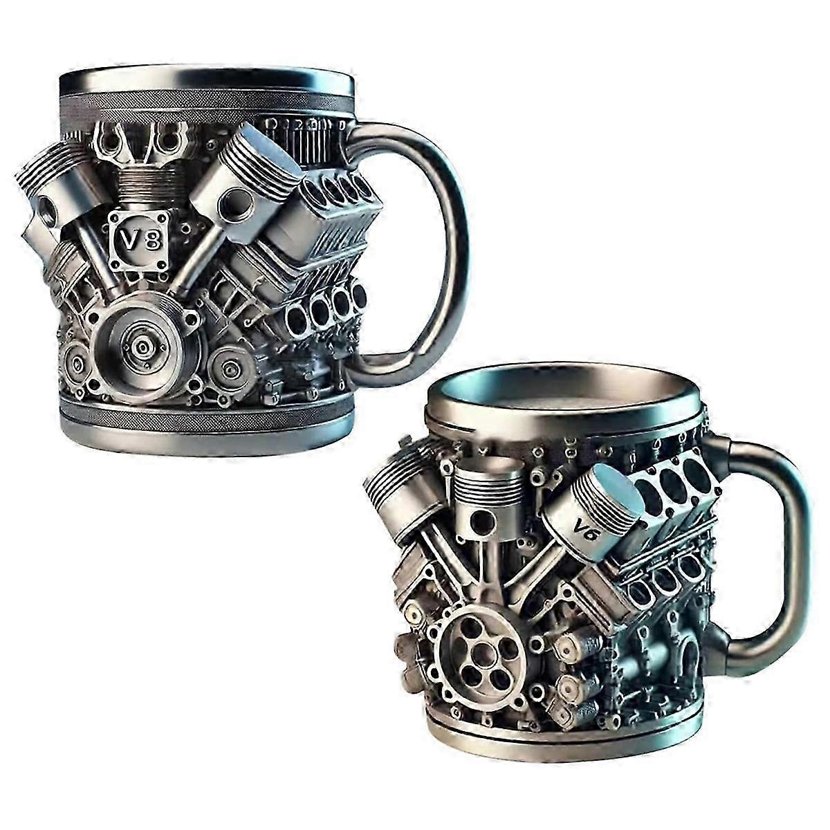 2 st V6- och V8-motorkaffemugg, bilmotorkaffemugg
