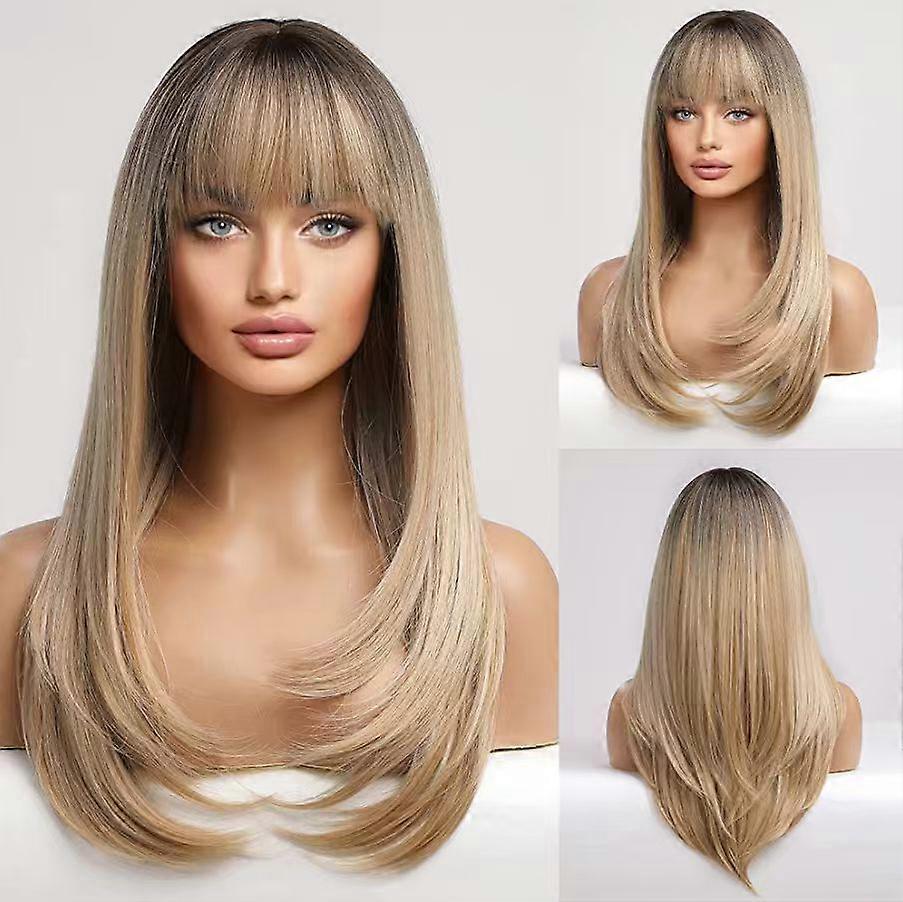 Blonde with Bangs Machine Made Heat-Resistant Glueless Wear and Go Wig - Natural Look for Daily Wear