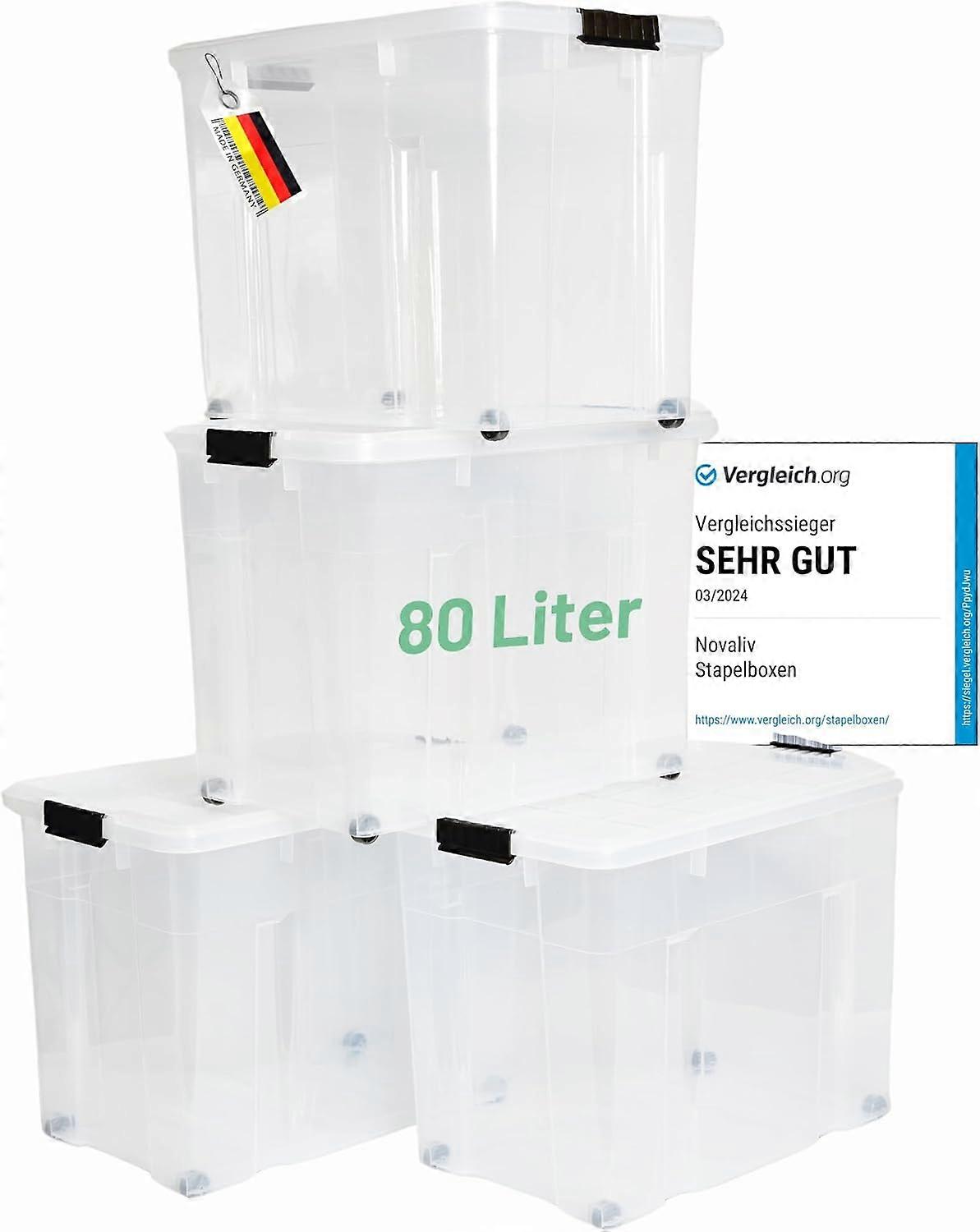Novaliv 4x Aufbewahrungsboxen mit Deckel Groß 80L transparente nestbar stapelbar mit Clipverschluss