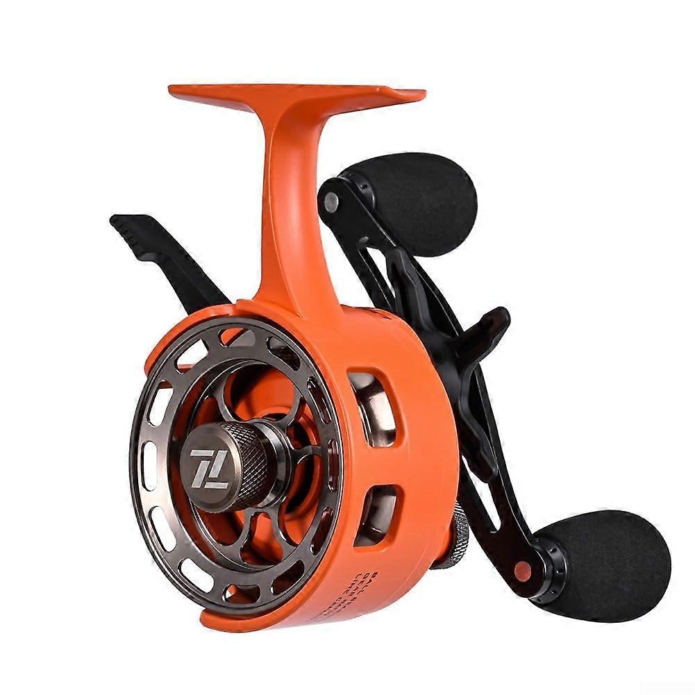 Ice Fishing Reel With Large Spool Magnetic Speed Drop Control Orange Right Hand Retrieve