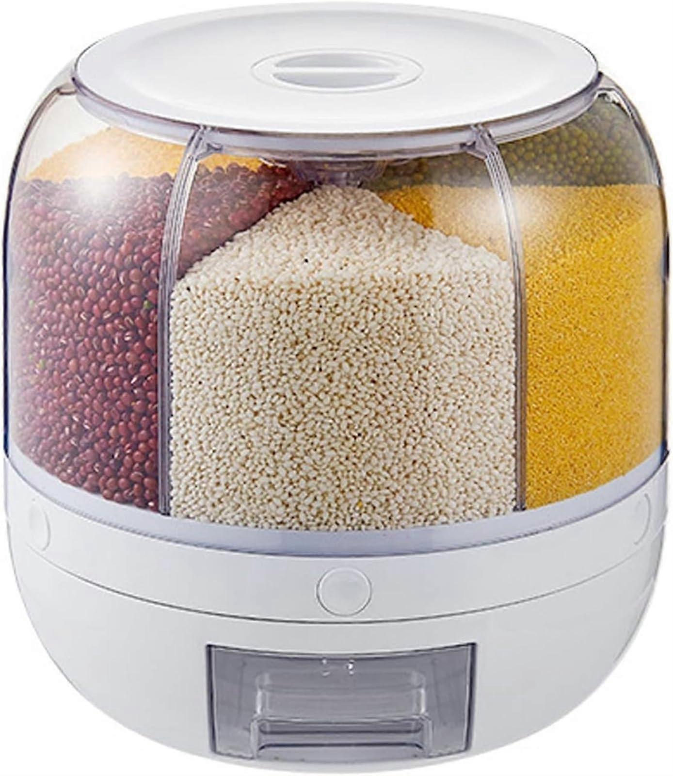 6 Grids Rice and Grain Storage Container, Airtight Dispenser, 10kg Capacity, Dry Food Storage For Rice Beans Grains