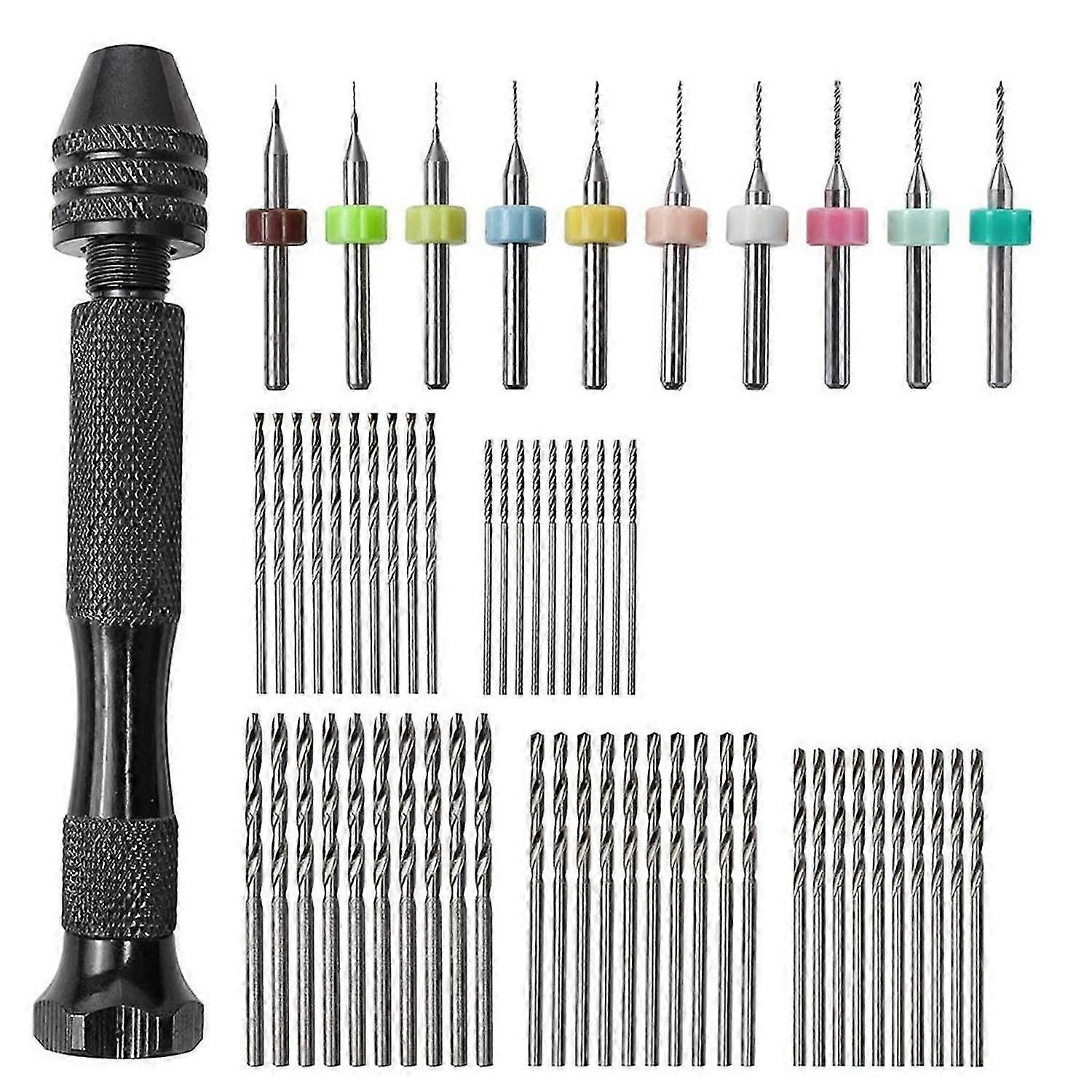 61Pcs/Set Pin Vise, 50 Twist Drill Bits Set 1-3mm, 10 PCB Rotary Tool