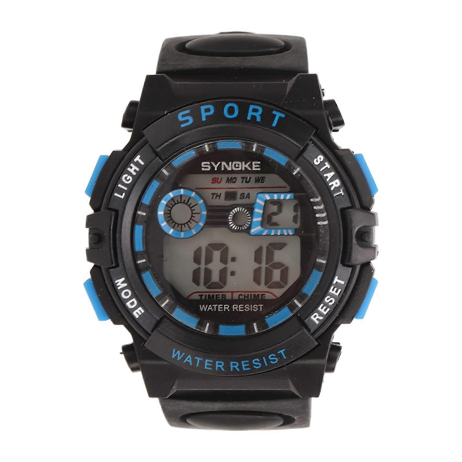 Men Electronic Watch WR50M Waterproof Multi Functional Digital Sports Watch with Luminous Light Alarm for Swimming Black with Blue
