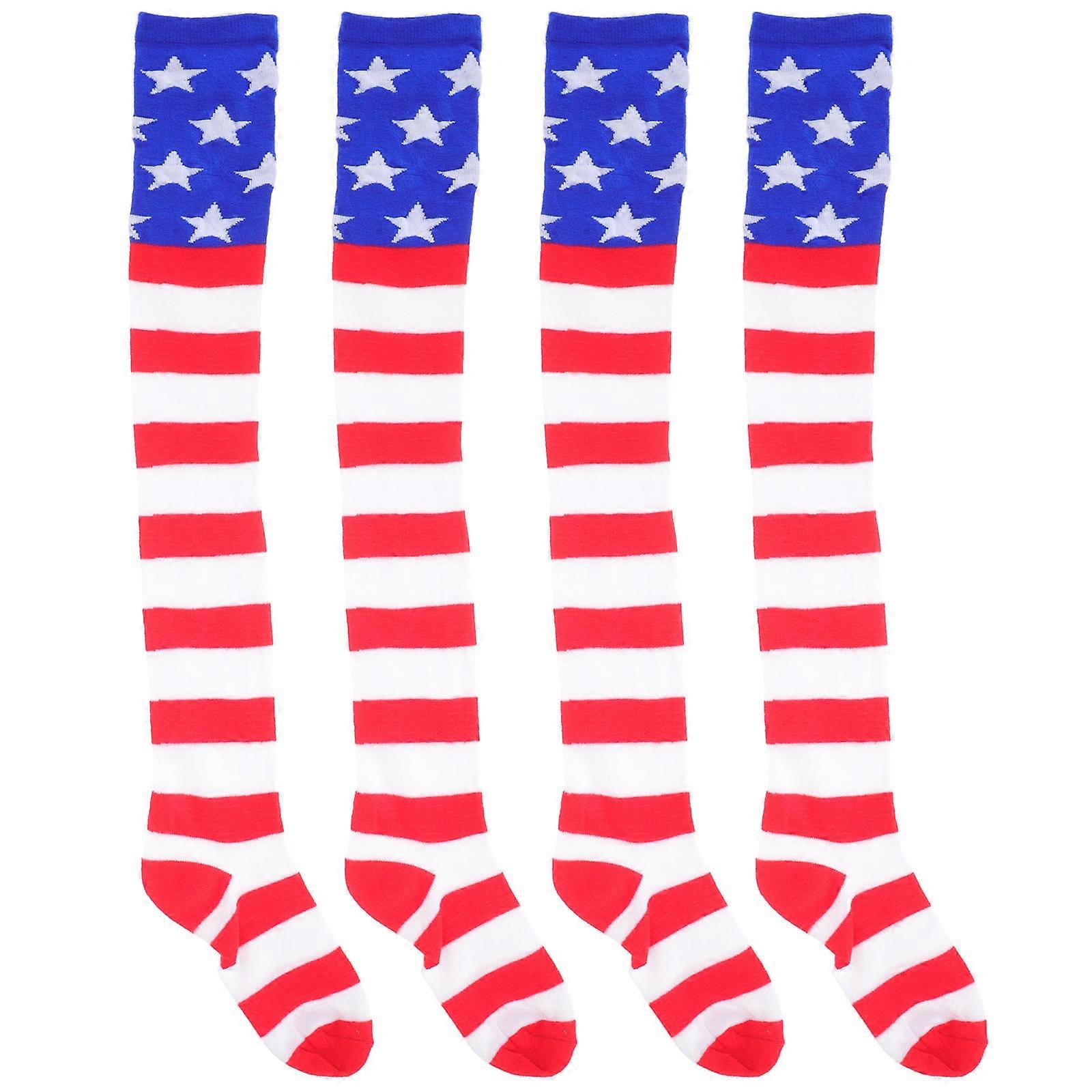 American Flag Thigh High Socks for Wearing 2Pairs Striped Independence Day
