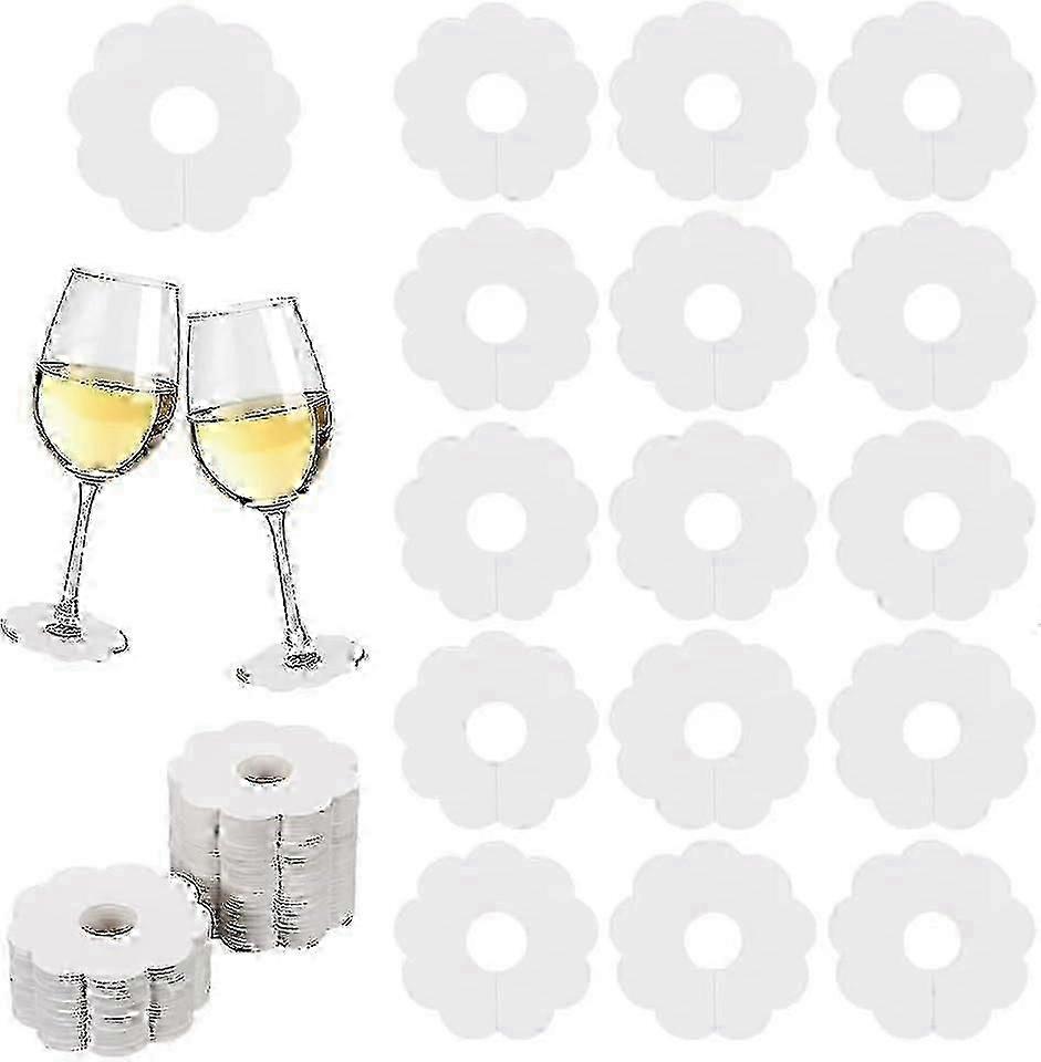 150個ペーパーワイングラスマーカー2.8 "空白の花の脚付き時計ドリンク名札BurlyWood/白色使い捨てワインタグドリンクチャームSZRH