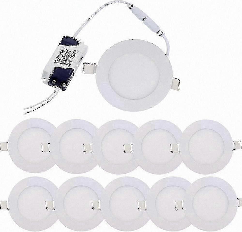 Warm White 3W Thin LED Downlights, 10-Pack, Round Ceiling Panels, 3000K