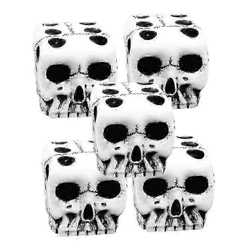 5 Pcs 16mm 6 Face Six Sided Skull Pattern Resin D6 Dot Dices Black White Point for DND TRPG RPG Table Board Game Halloween