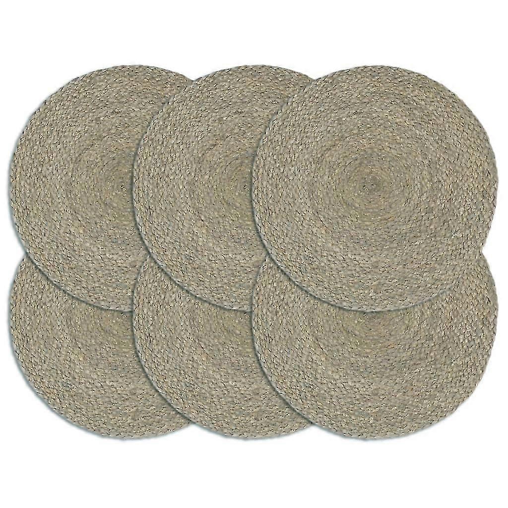 Placemats 6 Pcs Plain Grey 38 Cm Round Jute