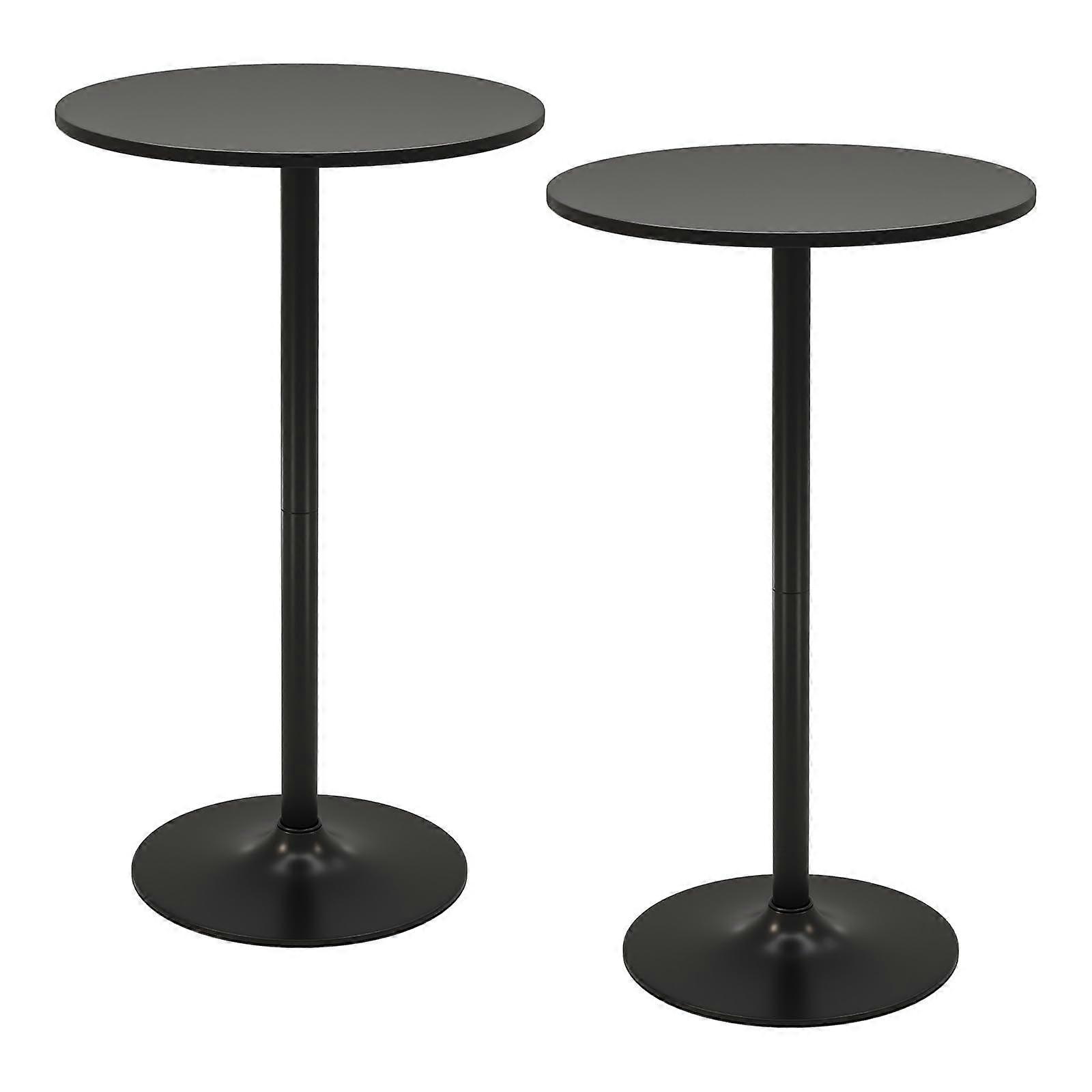 Round Bar Table Set Of 2 Adjustable 101cm/56cm Pub Table With 60cm And Metal Base 2In1 Breakfast Bar Black
