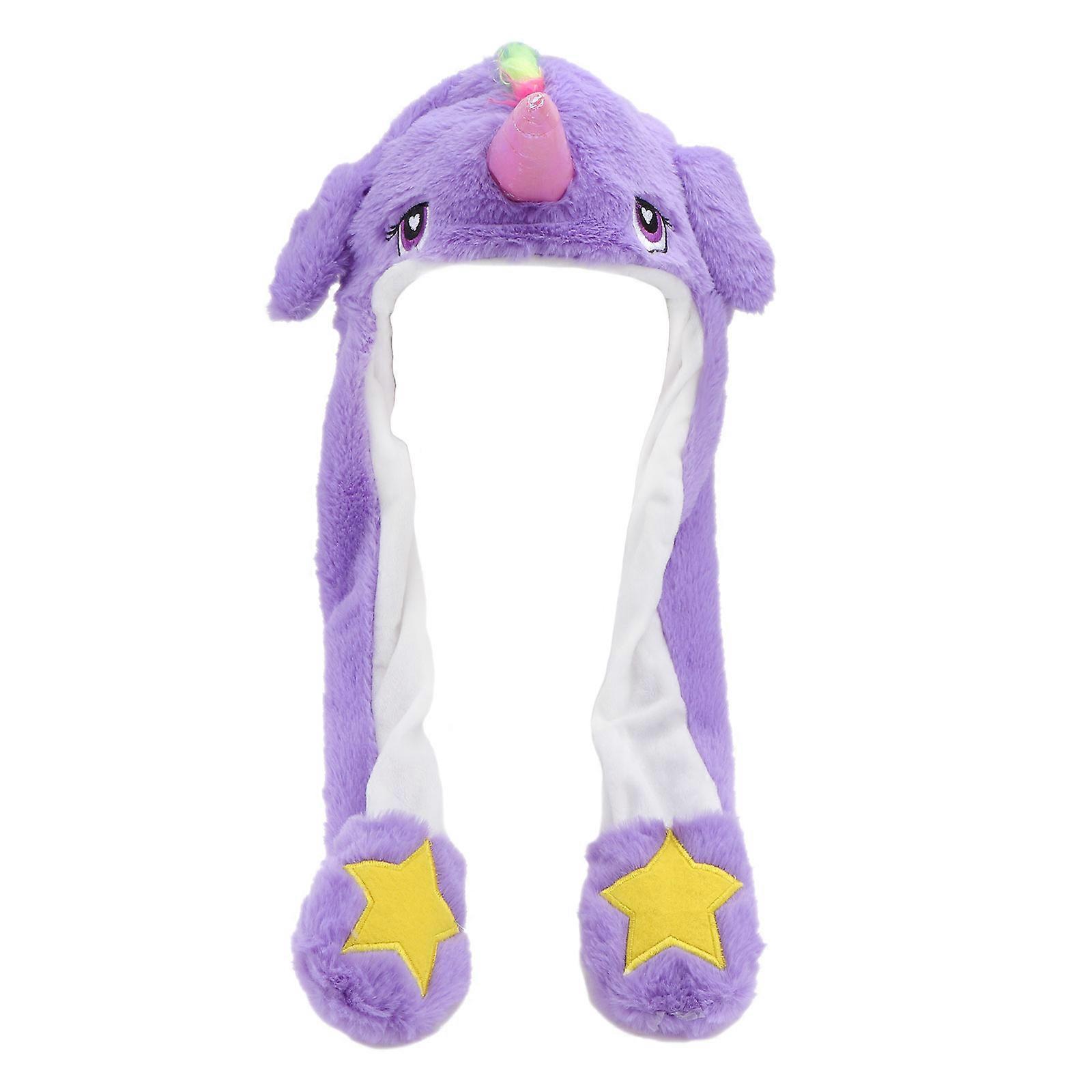 Unicorn Plush Hat Movable Ears Hat for Wearing Use 2Pcs Purple